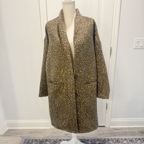 New Old Navy Leopard Print Long Line Coat 2X Textured Jacquard Tall Mob Wife - Picture 2 of 15